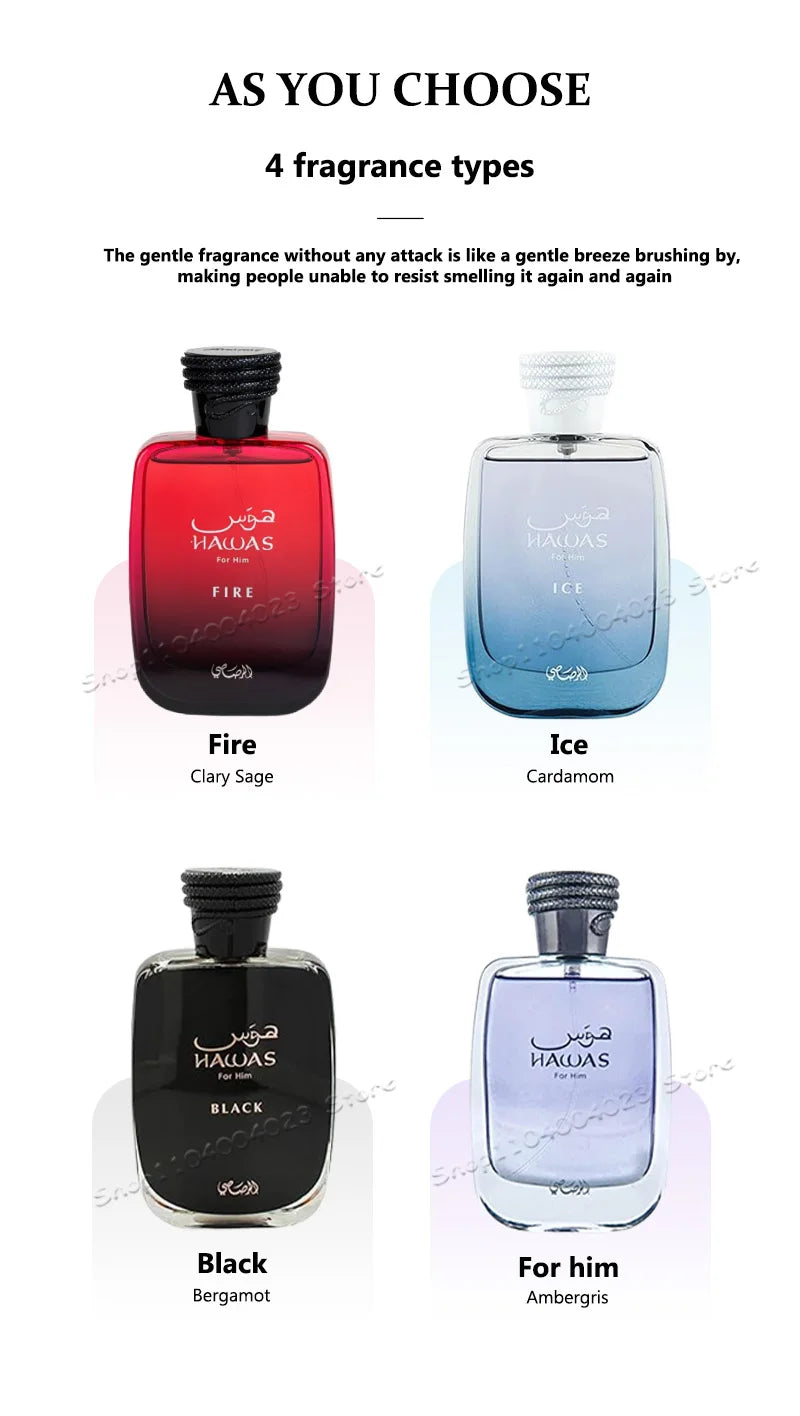 100ML Hawas Ice for Men Eau de Parfum Spray Original Arabian Perfume Men's Perfume Premium Arabian Long Lasting Fragrance