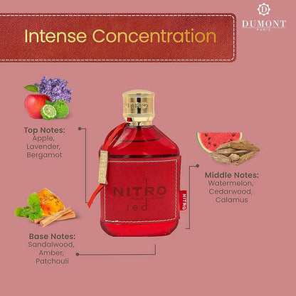 NITRO RED - 3.4oz - Eau De Parfum - Luxury Perfume for Men - Fruit, Woody, Floral & Masculine Fragrance - Long Lasting