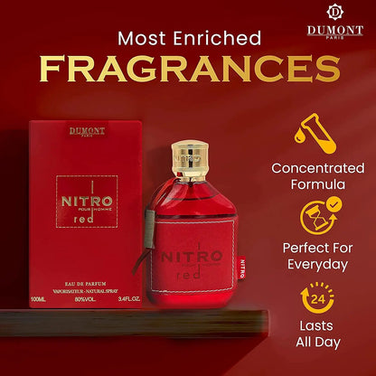 NITRO RED - 3.4oz - Eau De Parfum - Luxury Perfume for Men - Fruit, Woody, Floral & Masculine Fragrance - Long Lasting