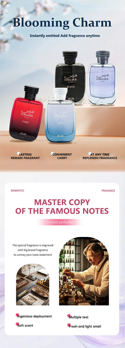 100ML Hawas Ice for Men Eau de Parfum Spray Original Arabian Perfume Men's Perfume Premium Arabian Long Lasting Fragrance