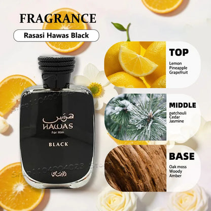 100ML Hawas Ice for Men Eau de Parfum Spray Original Arabian Perfume Men's Perfume Premium Arabian Long Lasting Fragrance